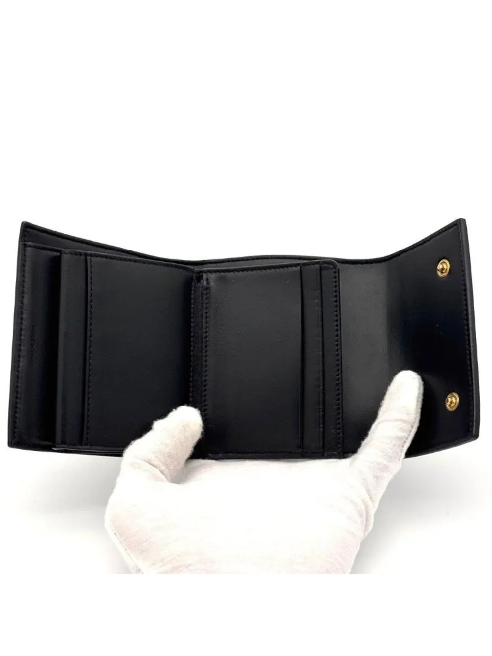 Celine Trifold Wallet Triomphe Embossed Logo Leather Black